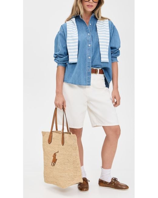 Polo Ralph Lauren Large Raffia Tote in Natural | Lyst