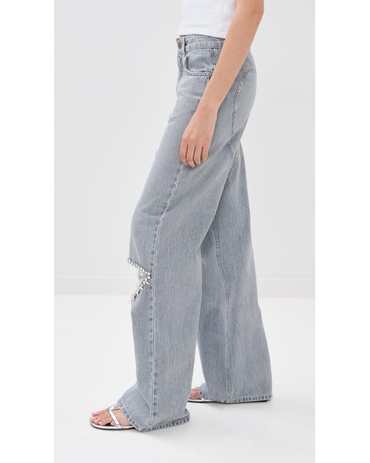 Area Blue Distressed Crystal Relaxed Slit Jeans