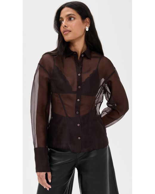 Staud Brown Aida Silk Top