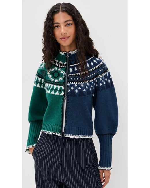 Sea Green Linea Fair Isle Zip Front Cardigan