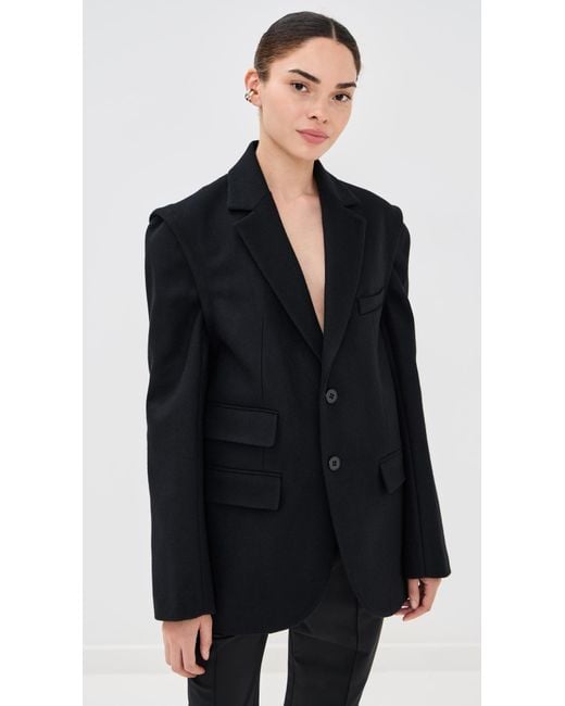 Tibi Black Bonded Recycled Felted Wool Convertible Blazer