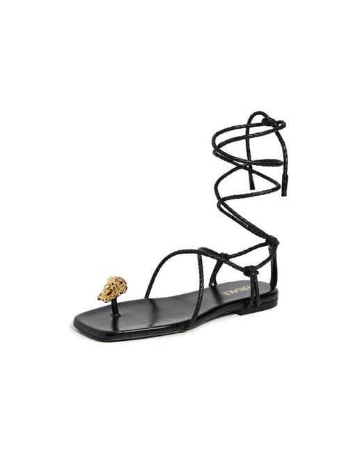 Versace Black T.10 Lamb Leather Flat Sandals