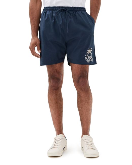 FANM MON Blue Gorkem Embroidered Linen Shorts for men