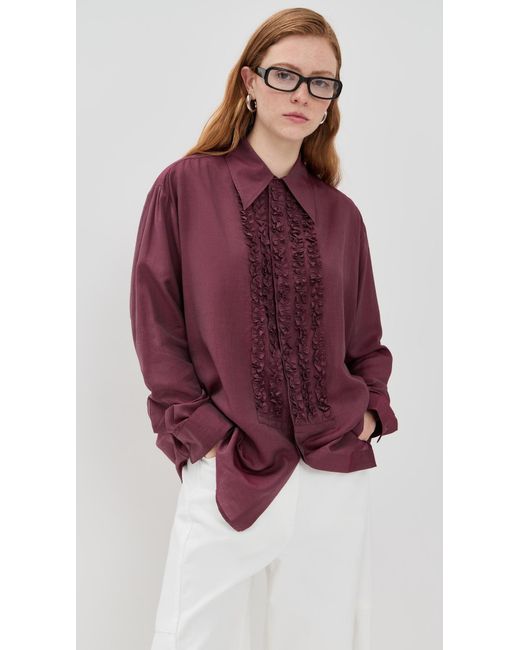 Tibi Purple Silk Voile Easy Tuxedo Shirt