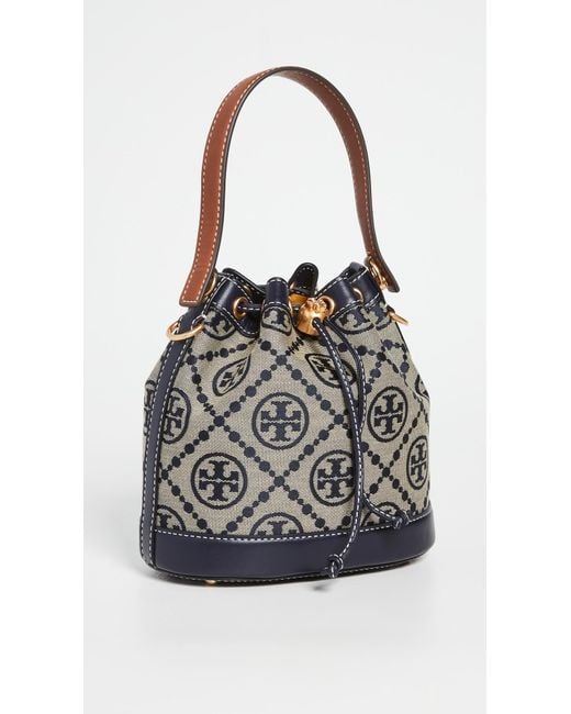 Tory Burch Leather T Monogram Bucket Bag in Navy Blue (Blue) - Save 27% ...
