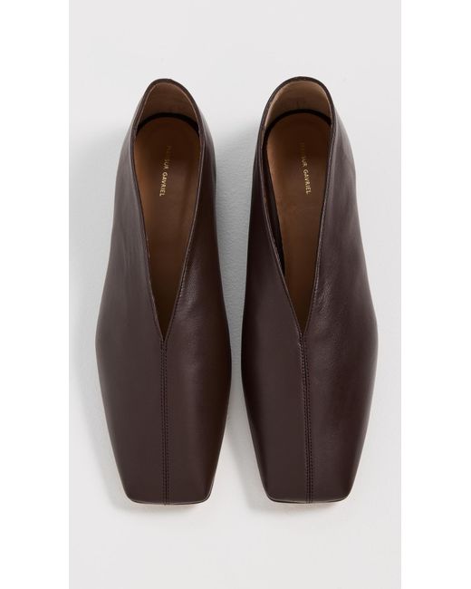 Mansur Gavriel Brown Square Soft V Flats