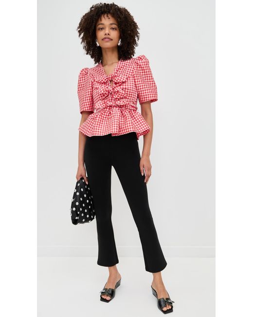 Ganni Crinkled Taffeta Check Tie Strap Blouse in Pink | Lyst