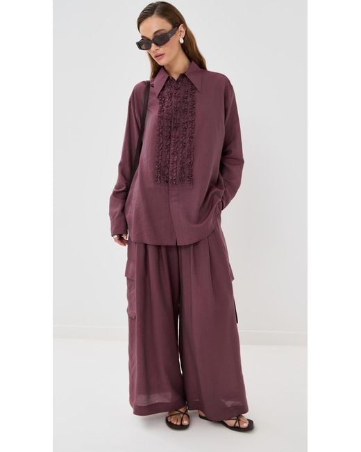 Tibi Purple Silk Voile Cargo Triple Pleat Pants