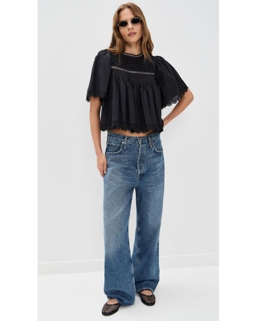 Sea Black Larissa Embroidery Top