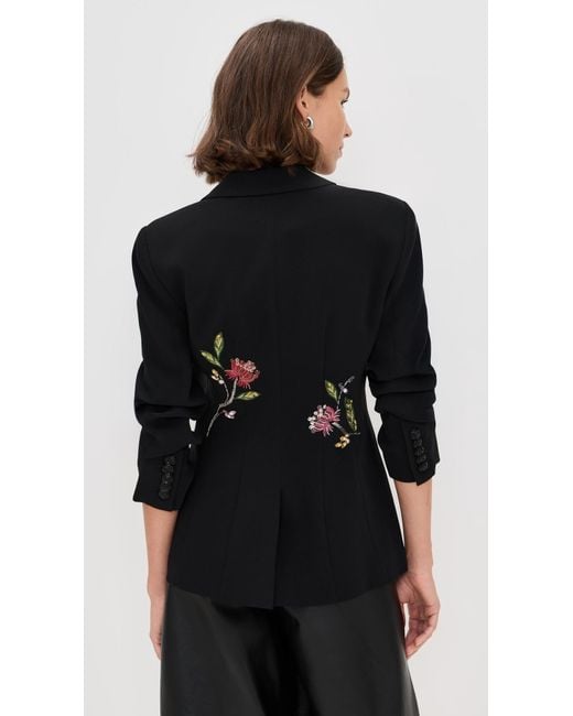 Cinq À Sept Black Floral Mixed Media Scrunched Cheyenne Blazer