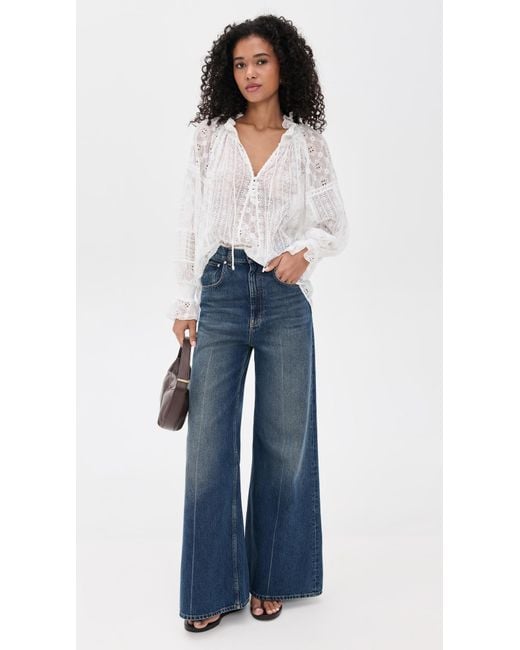 Alice + Olivia White Norah Eyelet Peasant Blouse