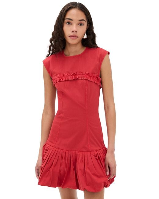 Ganni Red Washed Stretch Cotton Corset Mini Dress