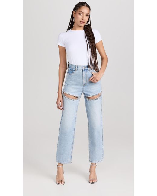 Area Blue Crystal Slit Jeans