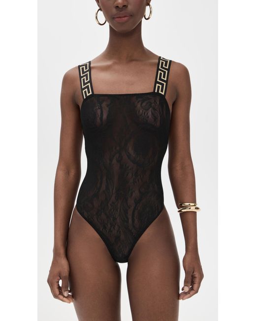 Versace Black Tulle Barocco Jacquard + Iconic Elastic Bodysuit