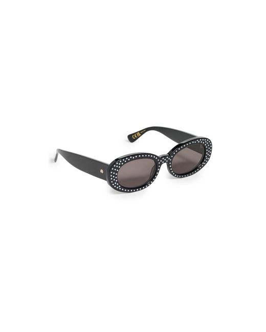Lele Sadoughi Black Oceanside Pearl Oval Sunglasses