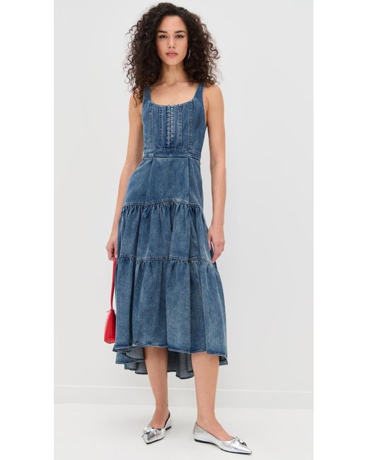 Alice + Olivia Diana Sleeveless Structured Denim Midi Dress