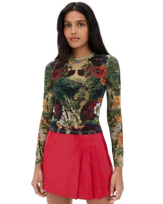 Alice + Olivia Red Delaina Printed Mesh Crop Top
