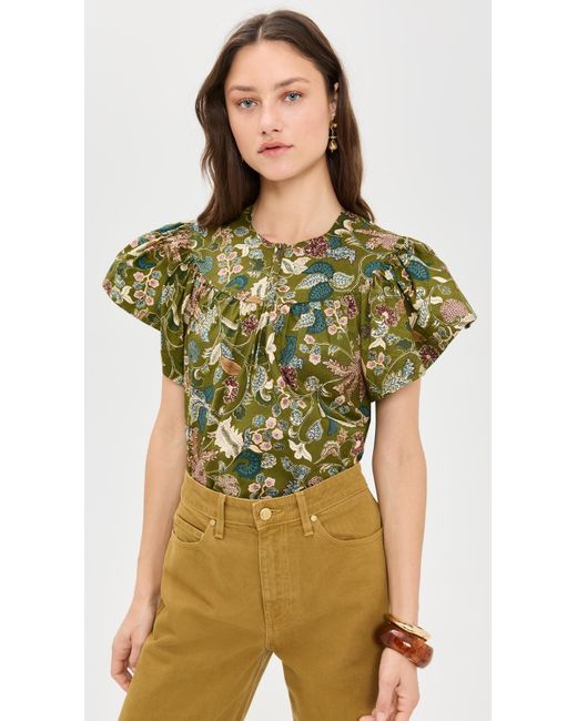 Ulla Johnson Green Perline Flutter Sleeve Blouse