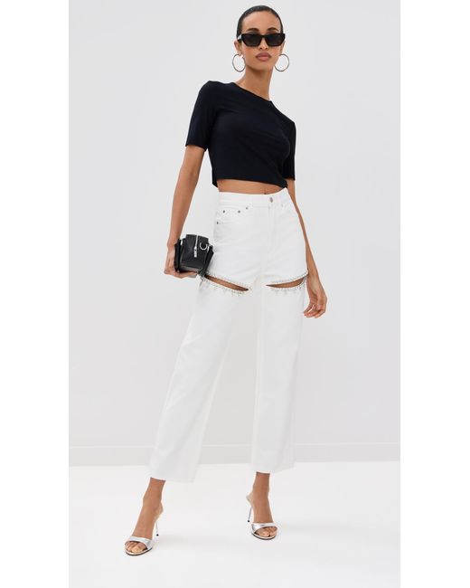 Area White Crystal Slit Jeans