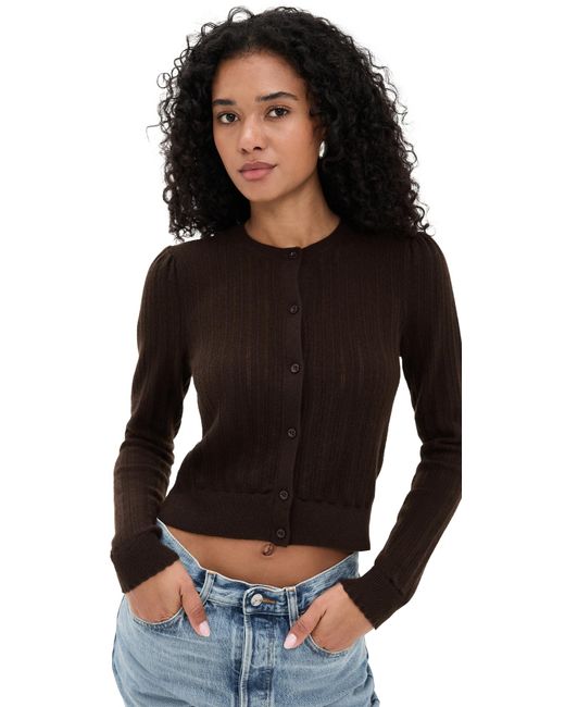 FRAME Black The Ladder Pointelle Cashmere Cardigan