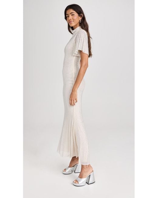 Self-Portrait Cream Rhinestone Mesh Maxi Dress in Natural | Lyst Canada