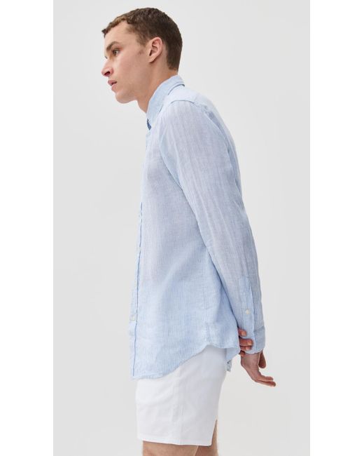 Polo Ralph Lauren Striped Long Sleeve Linen Shirt in Blue for Men | Lyst