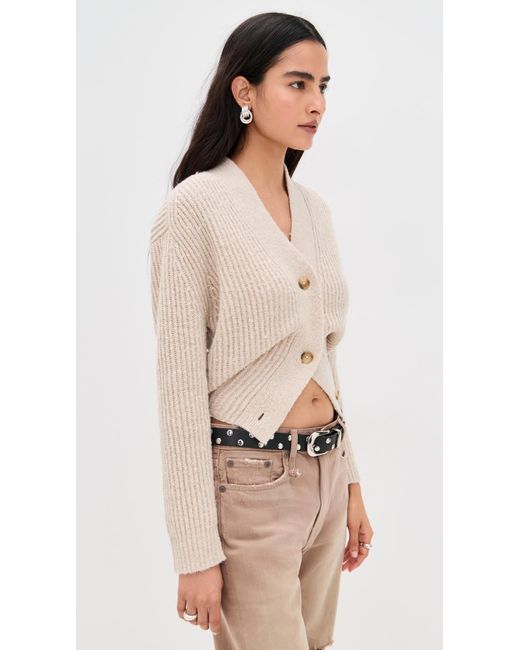 R13 Natural Split Hem Ribbed Cardigan