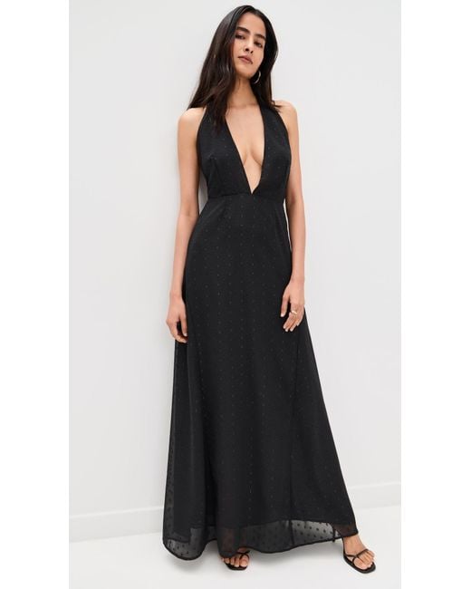 black halter neck evening dress Michelle Jersey Plunging Halter Gown in black