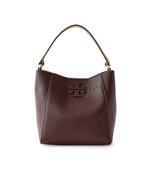 Tory Burch Brown Mcgraw Textured Small Bucket Bag