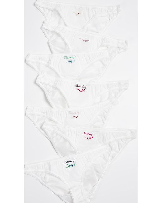 Stella McCartney White Knickers Of The Week Set Of Seven Embroidered Cotton And Silk-blend Briefs