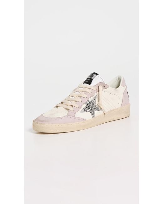 Golden Goose Deluxe Brand White Ball Star Nappa Upper Nabuk Toe Spur And Heel Glitter Star