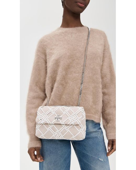Tory Burch Natural Kira Woven Canvas Small Convertible Shoulder Bag