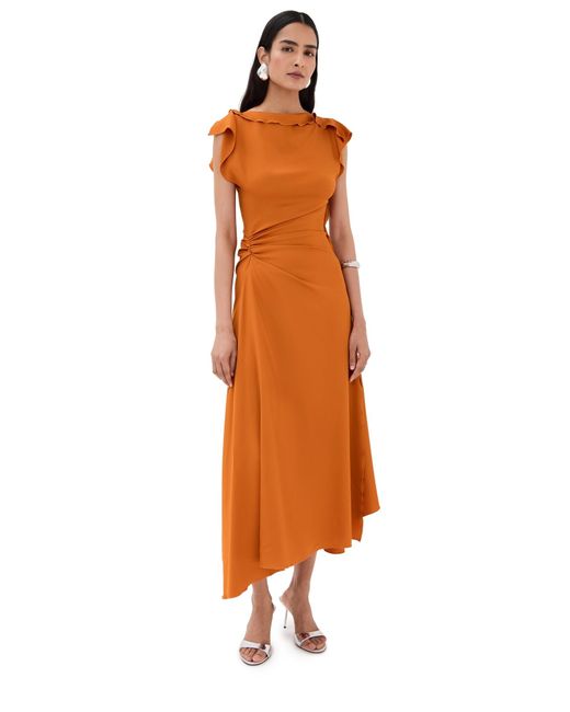 Victoria Beckham Orange Drape Sleeve Midi Dress