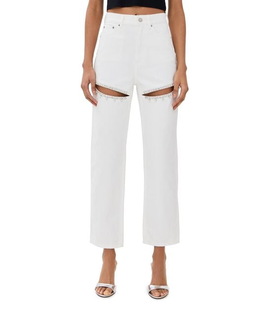 Area White Crystal Slit Jeans