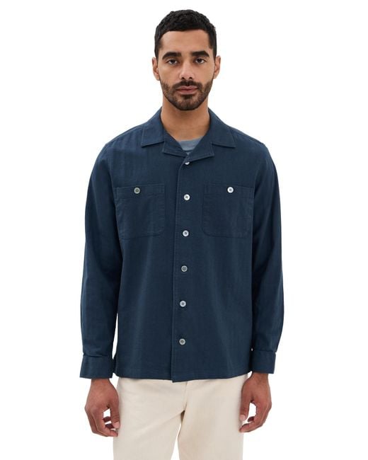 Far Afield Blue Hiro Herringbone Twill Shirt Jacket for men