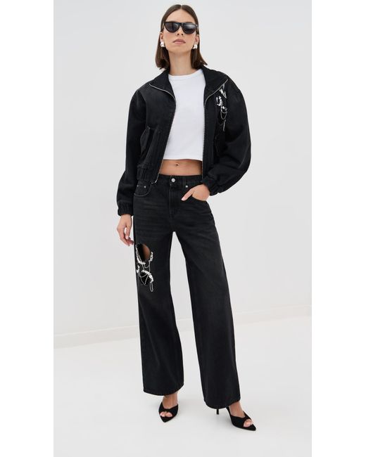 Area Black Crystal Chain Cutout Bomber Jacket