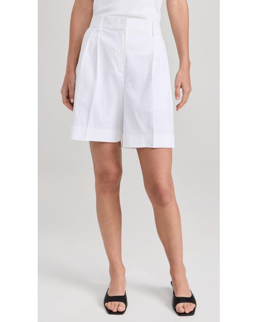 Theory White Double Pleated Shorts
