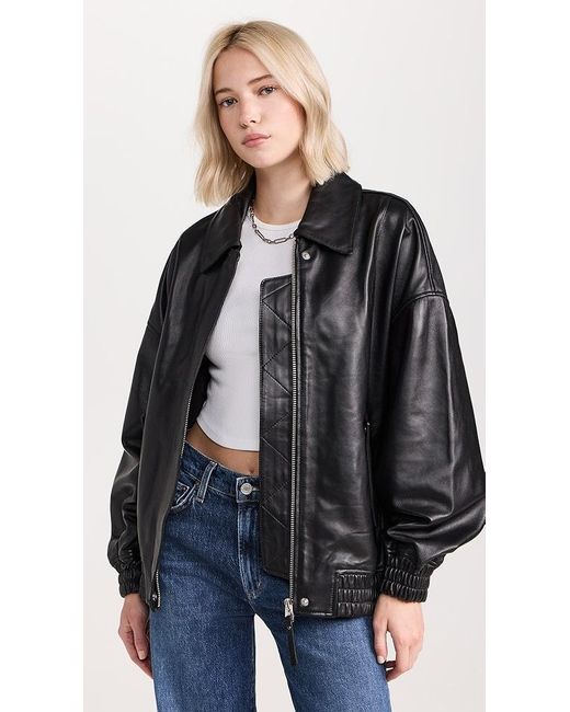 Agolde Ava Leather Bomber Jacket in Black | Lyst