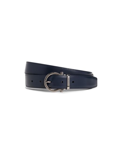 Ferragamo Blue Single Gancio Reversible Paloma Leather Belt for men