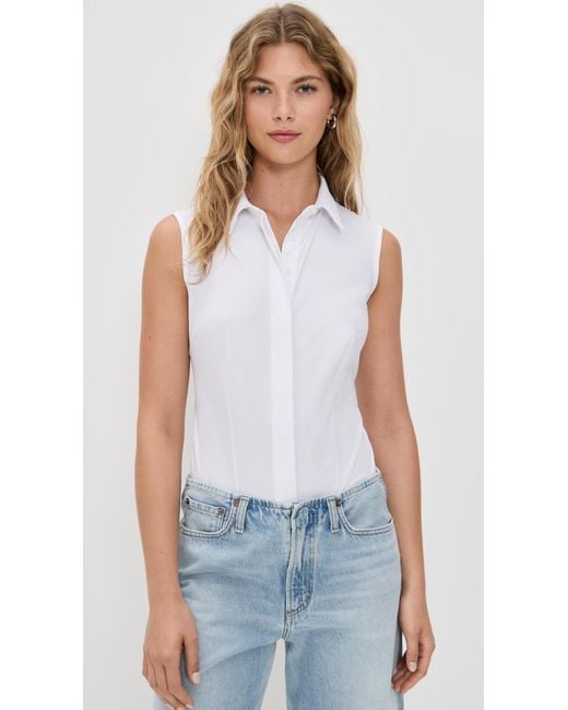 Commando White Classic Sleeveless Button Down Thong Bodysuit