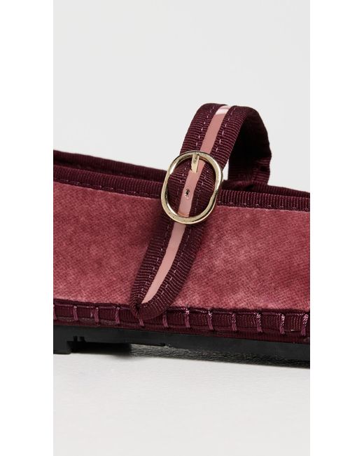 Flabelus Red Pierre Velvet Mary Jane Flats
