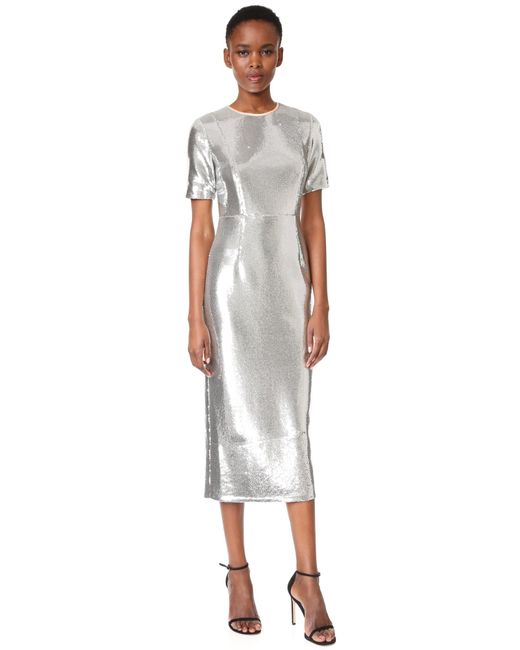 Diane von Furstenberg Metallic Short Sleeve Tailored Sequin Dress