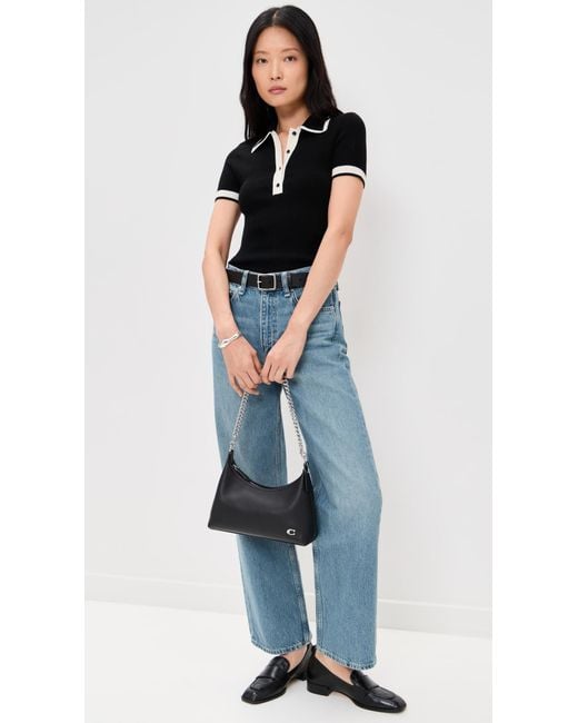 Alice + Olivia Black Pia Button Down Knit Polo