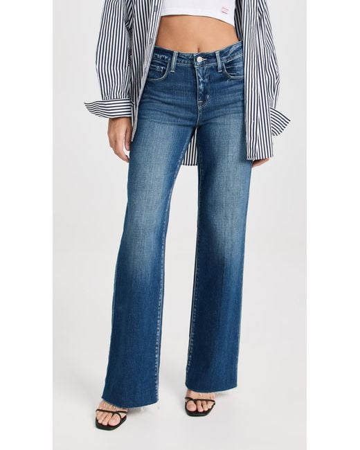 L'Agence Blue Scottie High Rise Wide Leg Jeans