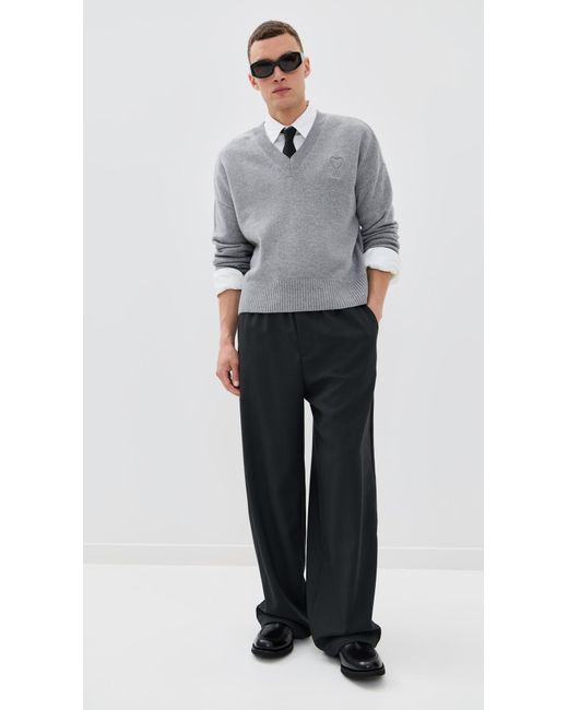 AMI Black Light Wool Twill Pant Elastique for men