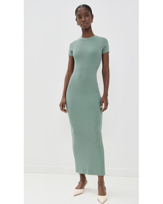 GOOD AMERICAN Green Ribbed Tee Maxi Dress With Slit