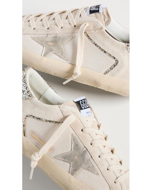 Golden Goose Deluxe Brand White Super-star Double Quarter With List Net And Suede Upper Laminated Star Glitter Heel Sneakers