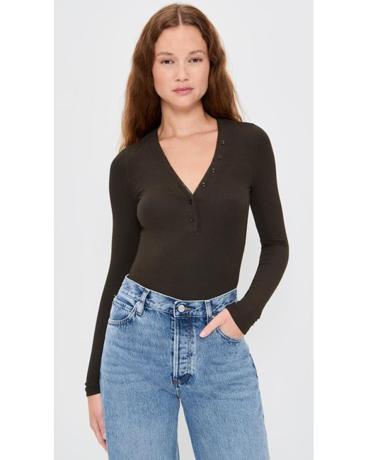FRAME Black The Mesh Trim Rib Henley