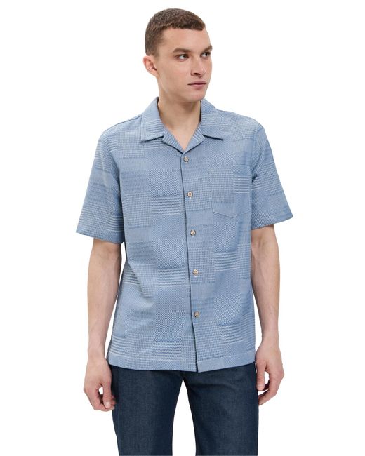 Naked & Famous Blue Dobby Patchwork Aloha Shirt for men