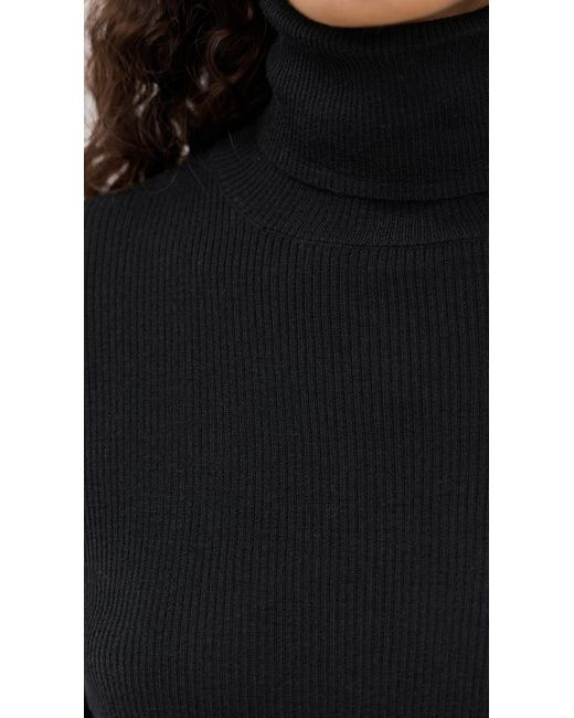 Tibi Black Feather Weight Ribbed Sweater Turtle Neck Pullover